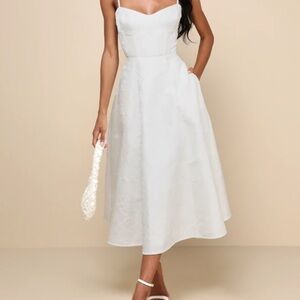 Lulus Meet for Tea White Jacquard Bustier Midi Dress
